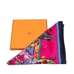 Hermes Carre Triangle KACHINAS Kachina Indian guardian deity ethnic scarf muffler navy pink multicolor silk women's HERMES