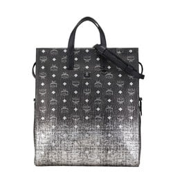 MCM Visetos Glam Gradient Tote Bag Shoulder Black Silver PVC Leather Women's