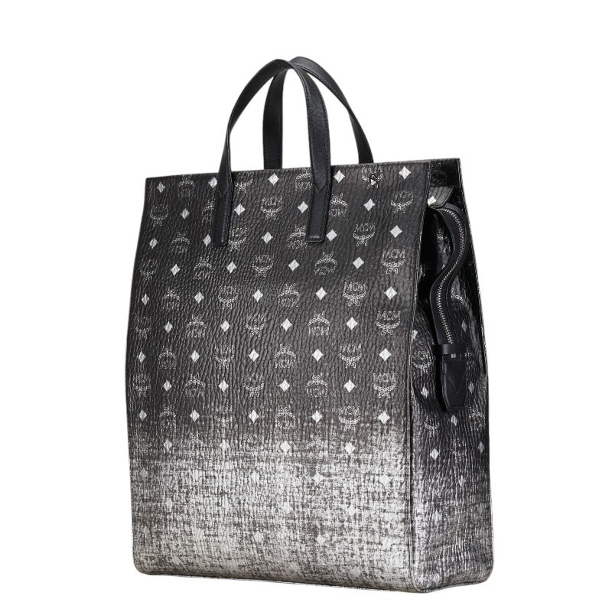 MCM Visetos Glam Gradient Tote Bag Shoulder Black Silver PVC Leather Women's