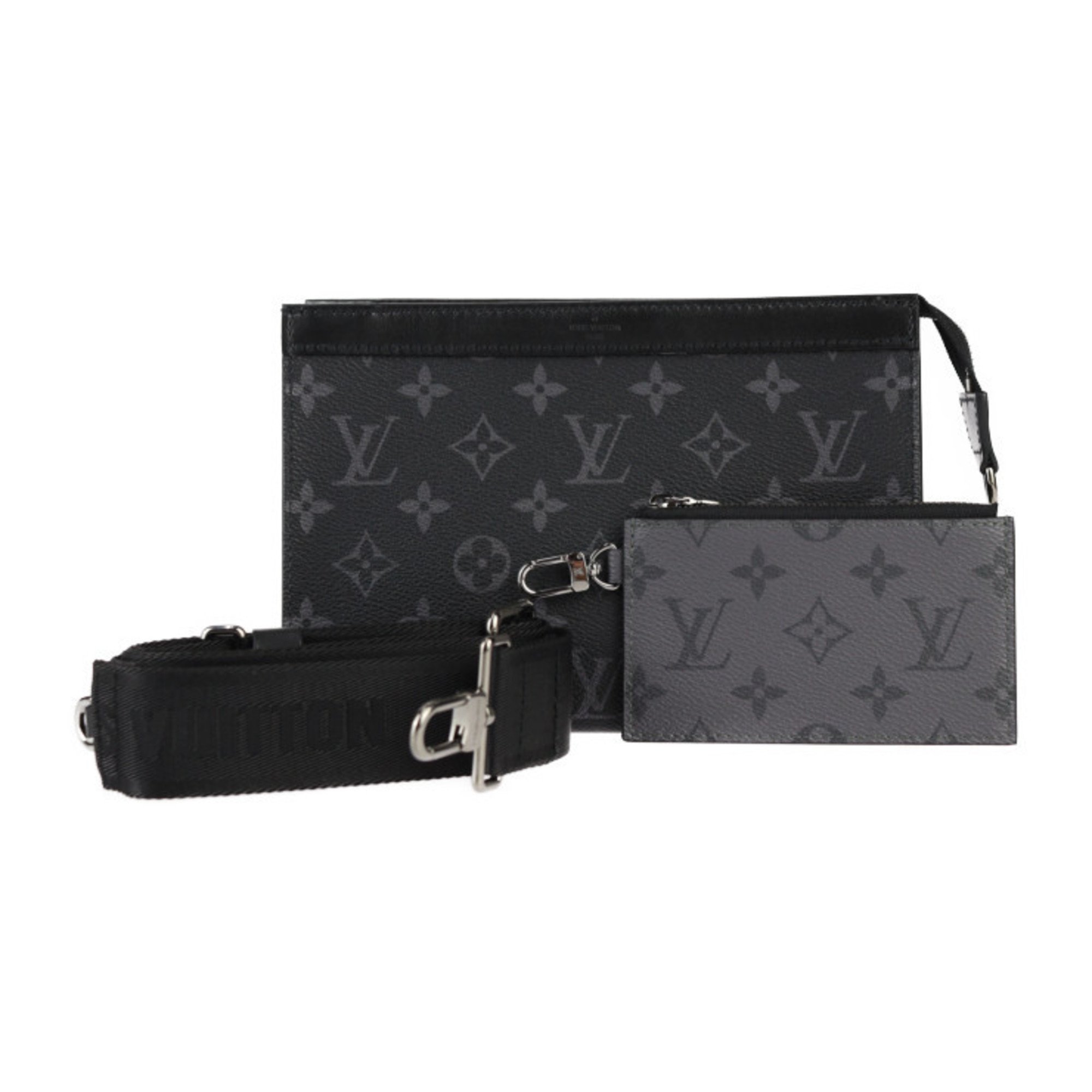 LOUIS VUITTON Louis Vuitton Gaston Wearable Wallet Shoulder Bag M81124 Monogram Eclipse Reverse Canvas Black Grey Second