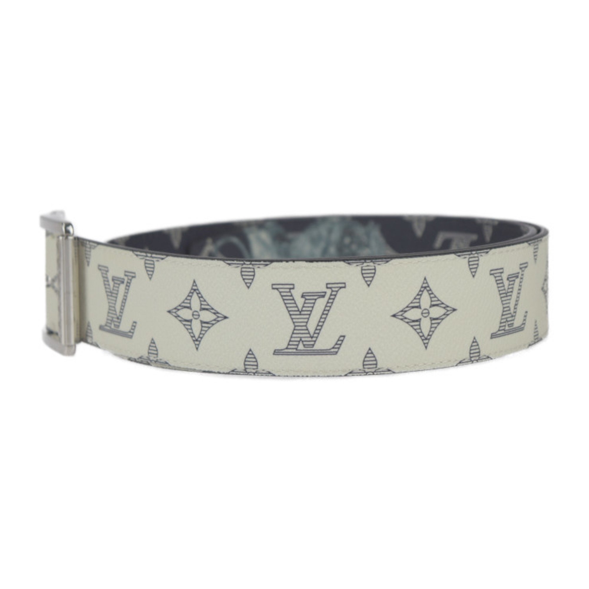 LOUIS VUITTON Louis Vuitton Santur Reverso Belt MP010V Monogram Savannah Cream Navy Animal Print