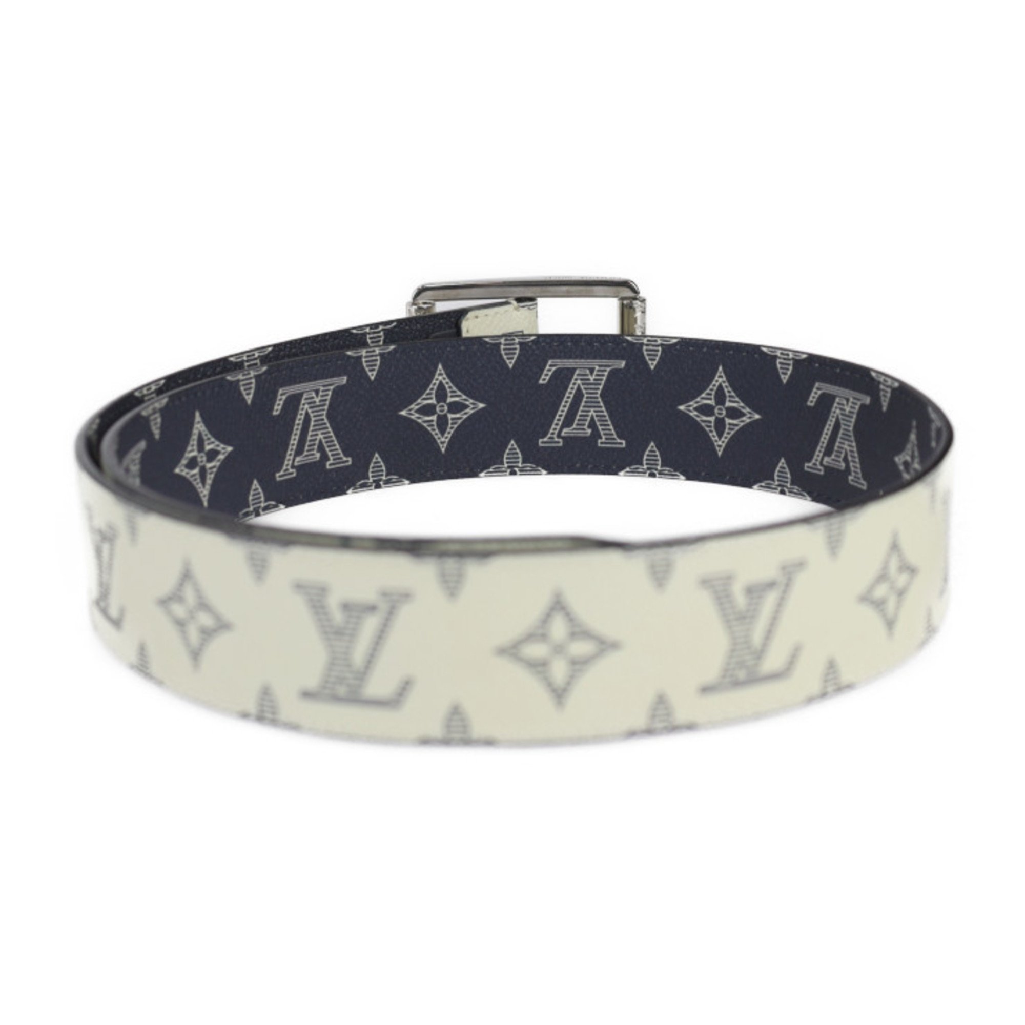 LOUIS VUITTON Louis Vuitton Santur Reverso Belt MP010V Monogram Savannah Cream Navy Animal Print