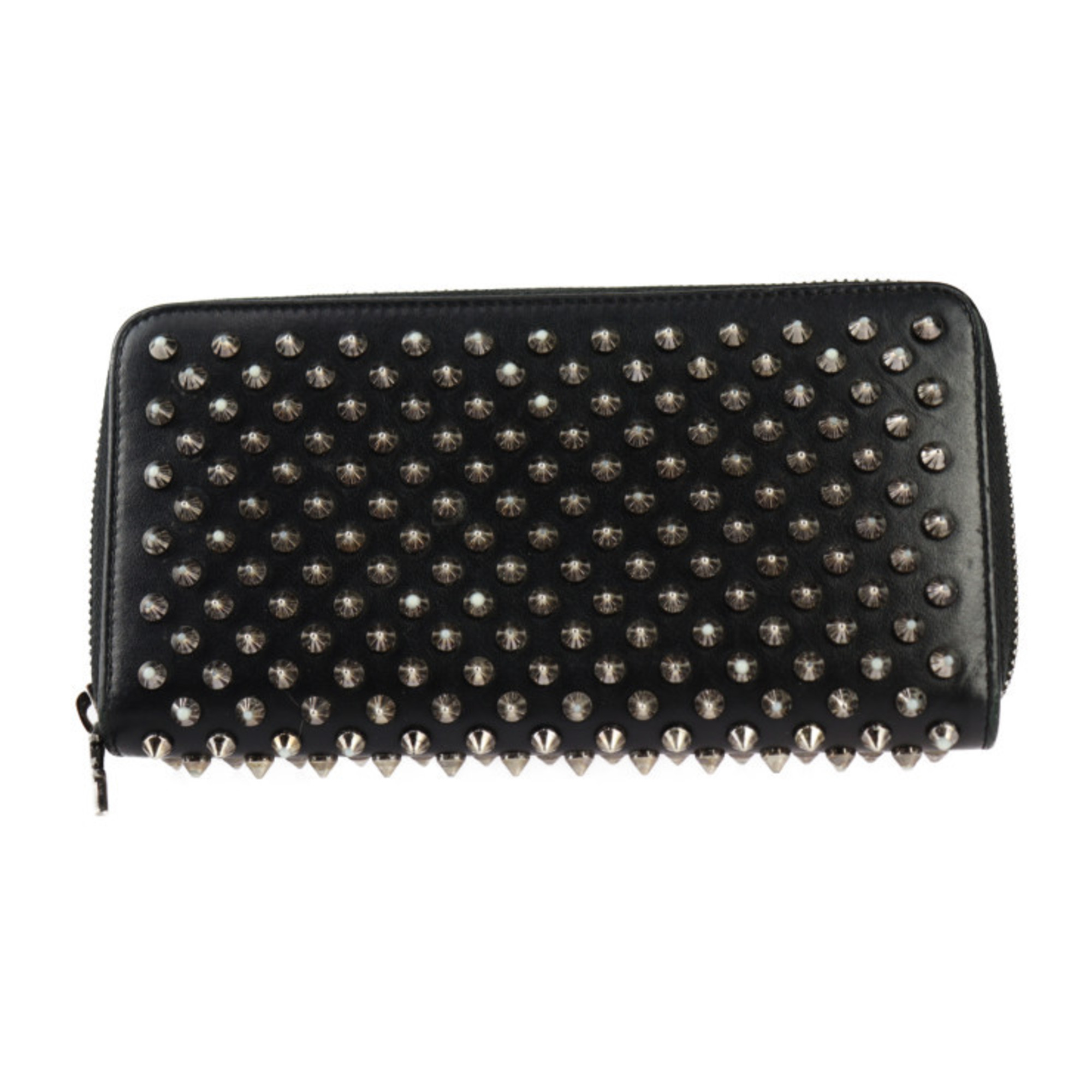 Christian Louboutin PANETTONE Long Wallet 1175099 Leather Black Silver Red Round Spike Studs