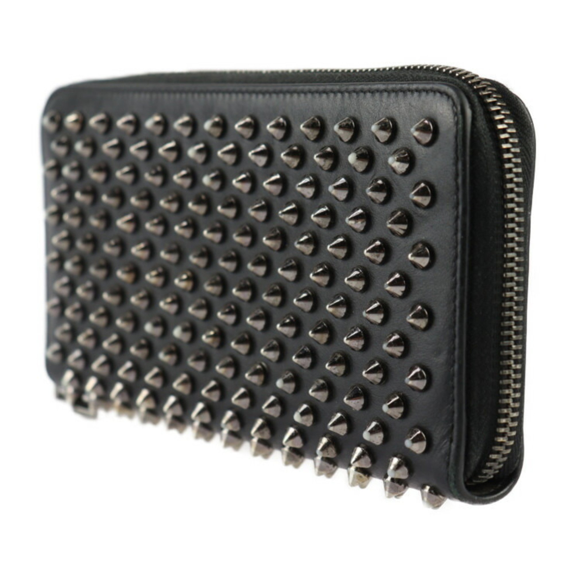 Christian Louboutin PANETTONE Long Wallet 1175099 Leather Black Silver Red Round Spike Studs