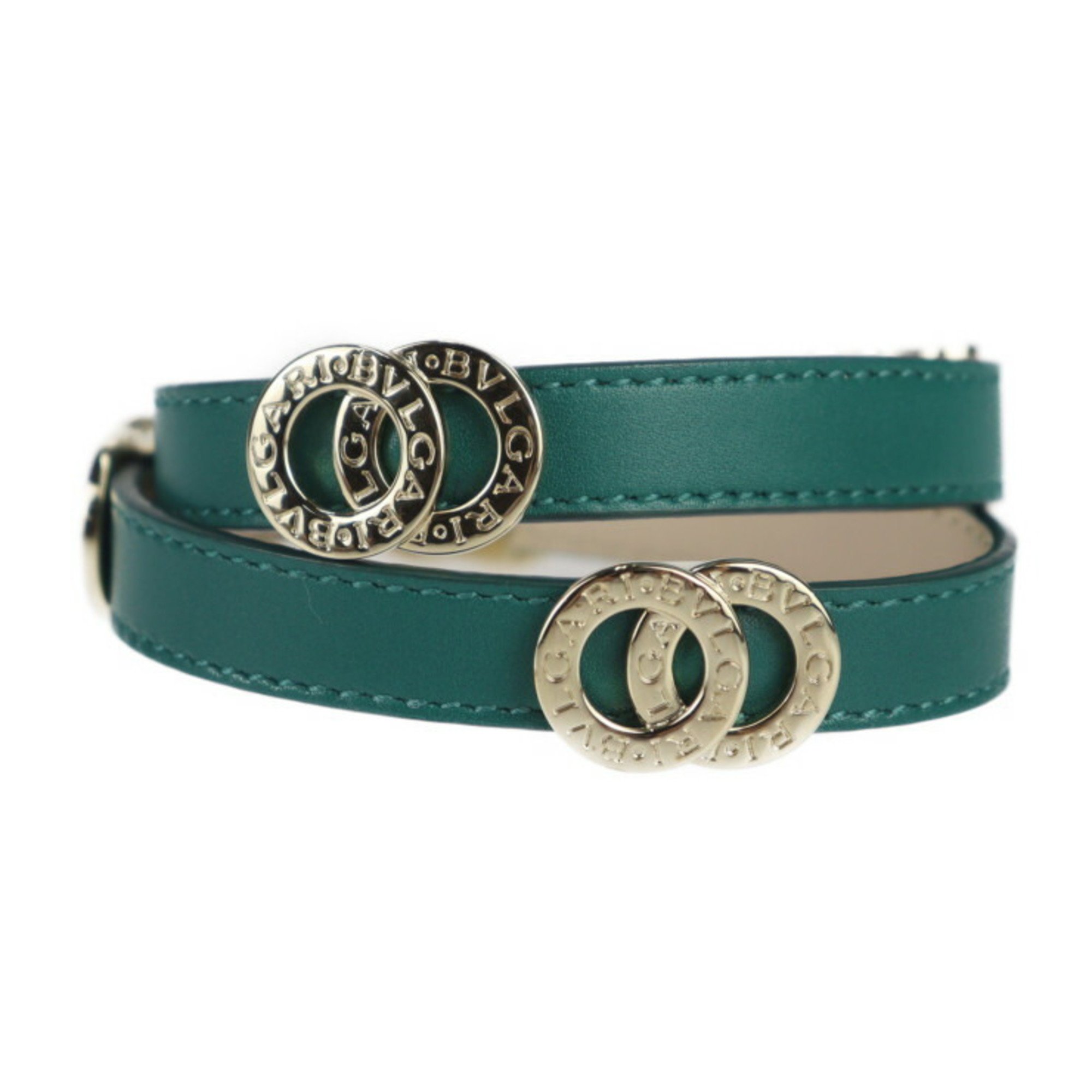 BVLGARI Bvlgari Doppiotondo Double Coil Bracelet 285116 Leather Green