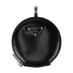 PRADA Prada Round Pouch Wallet/Coin Case 1TL431 Leather Black Coin Purse Triangle Plate