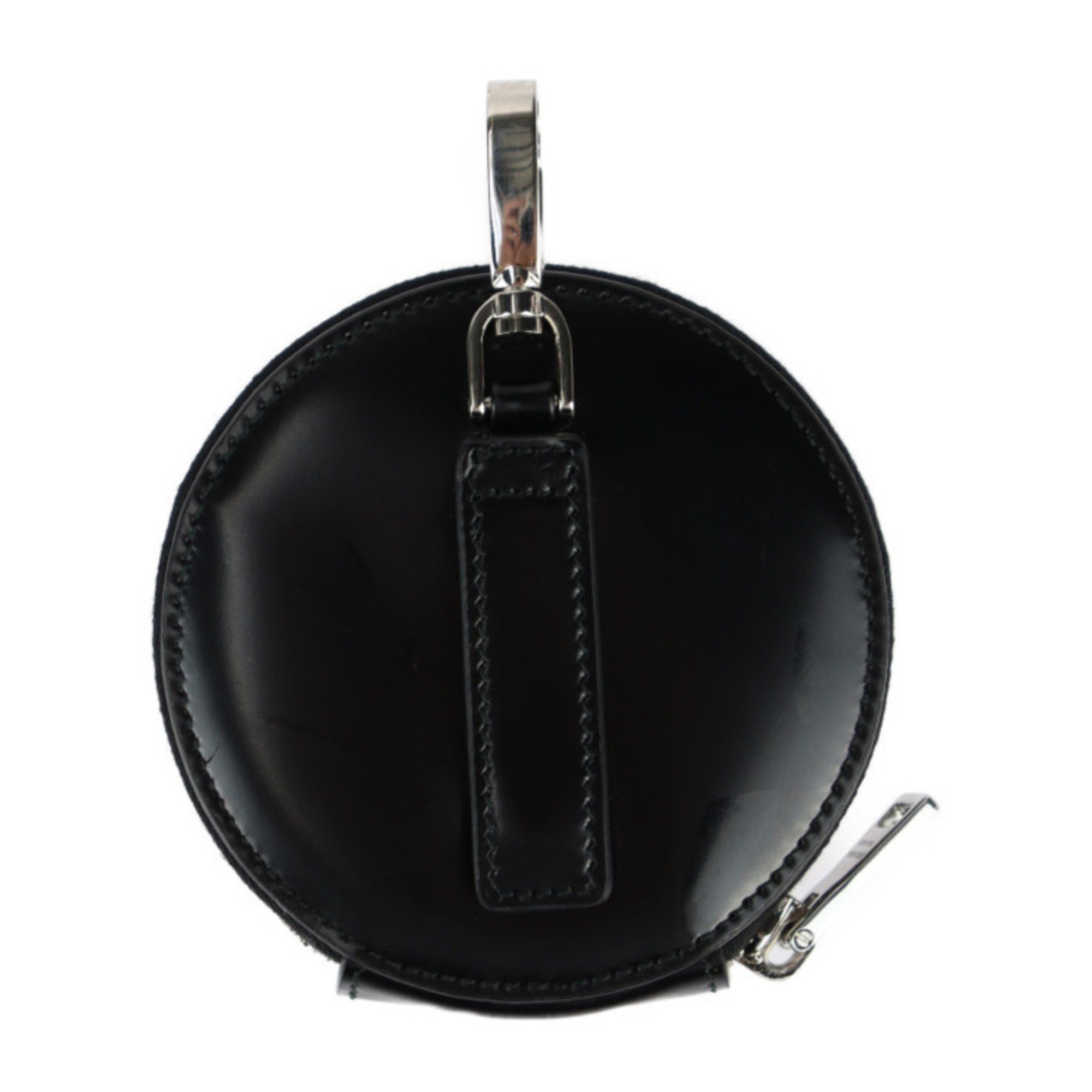 PRADA Prada Round Pouch Wallet/Coin Case 1TL431 Leather Black Coin Purse Triangle Plate