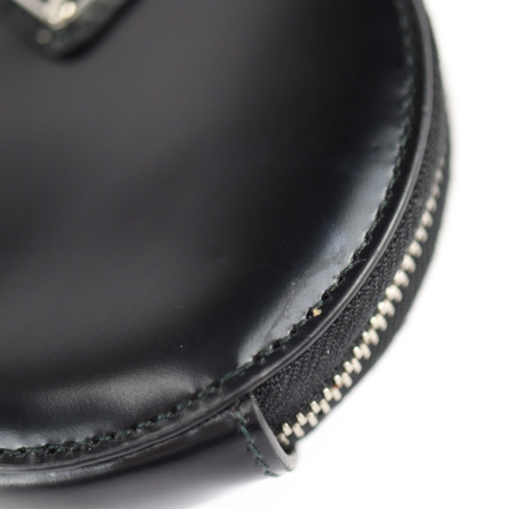 PRADA Prada Round Pouch Wallet/Coin Case 1TL431 Leather Black Coin Purse Triangle Plate