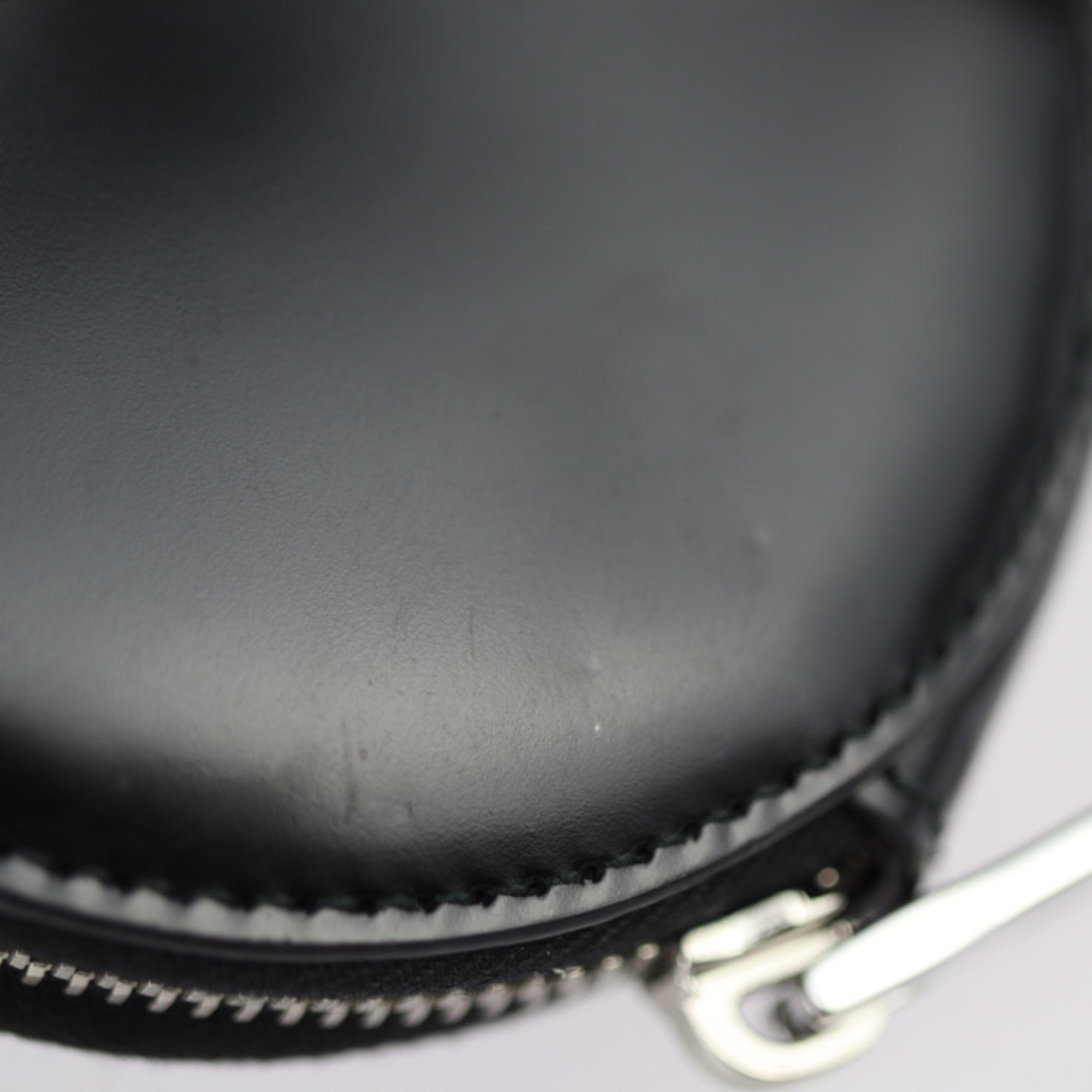 PRADA Prada Round Pouch Wallet/Coin Case 1TL431 Leather Black Coin Purse Triangle Plate