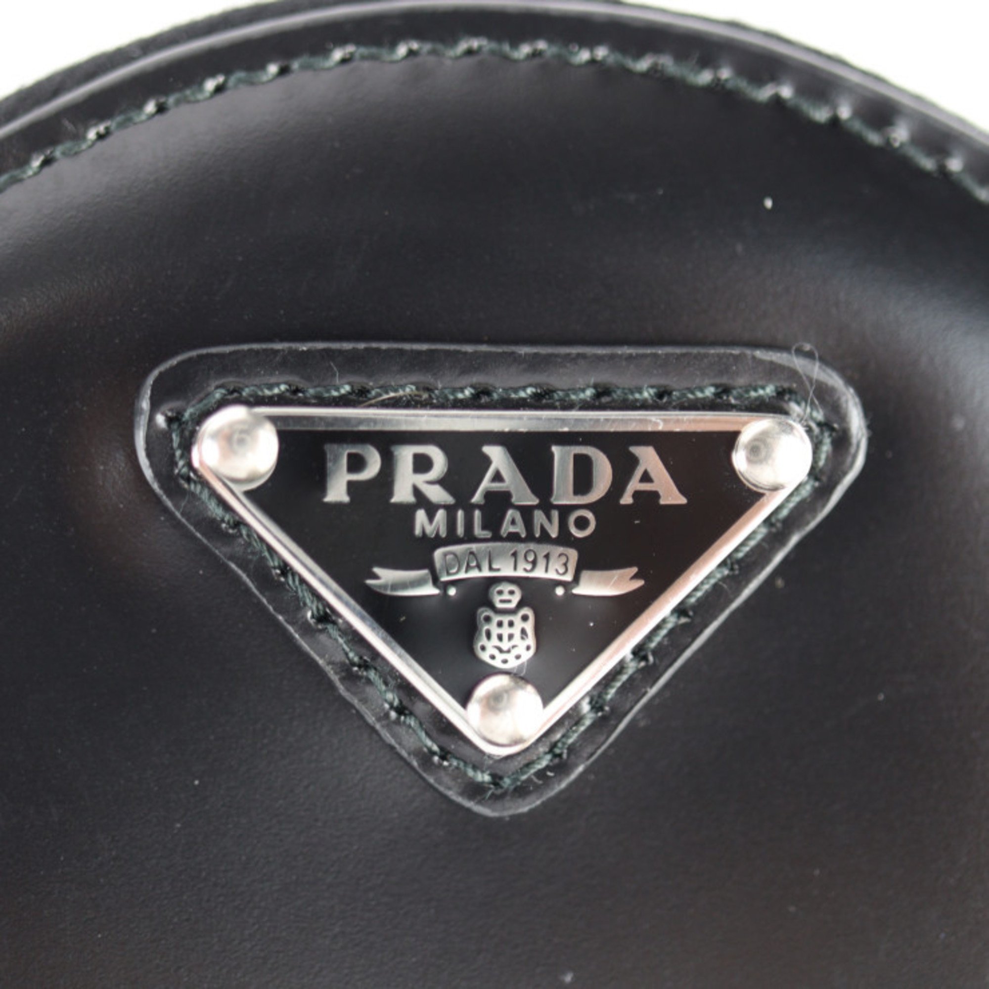 PRADA Prada Round Pouch Wallet/Coin Case 1TL431 Leather Black Coin Purse Triangle Plate