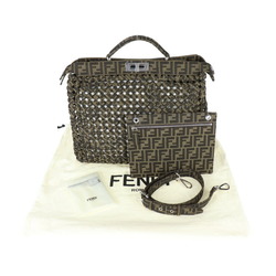 FENDI Peekaboo I See You Medium Handbag 7VA529 Canvas TABACCO Brown Shoulder Bag Intreccio