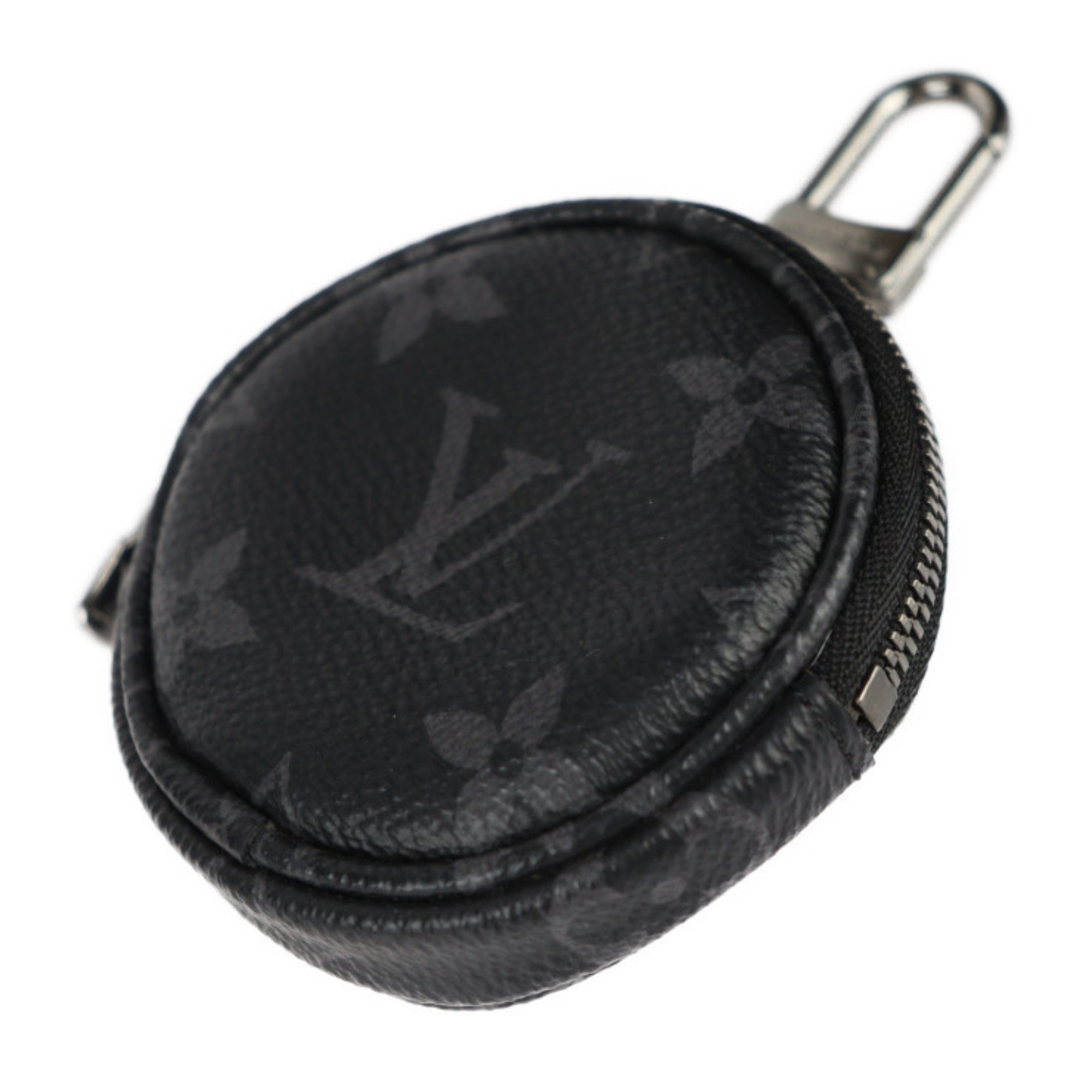 LOUIS VUITTON Louis Vuitton Porte Cle Round Monogram Eclipse Wallet/Coin Case M62796 Leather Black Grey Coin Purse Key Bag Charm