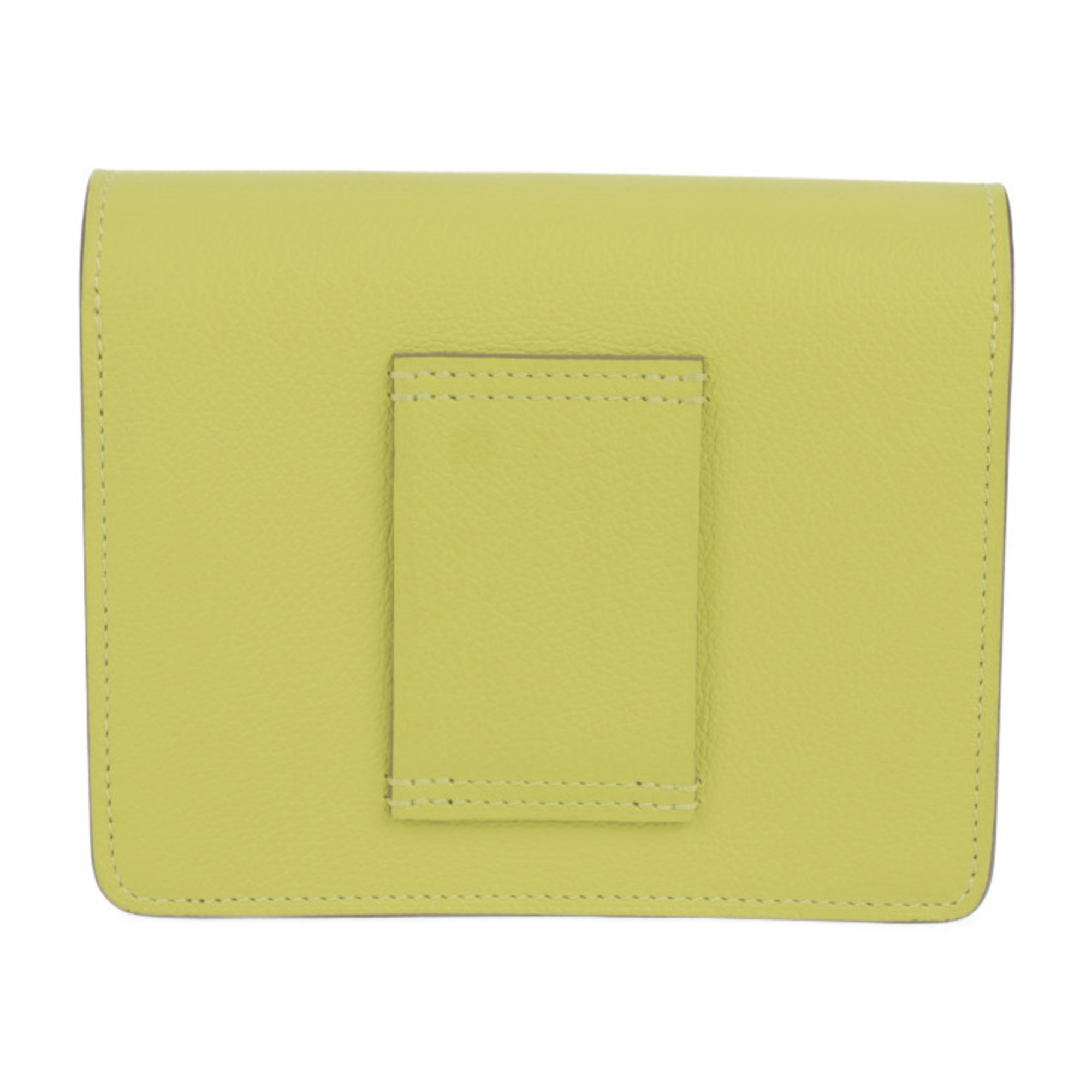 HERMES Hermes Lauris Luli Bi-fold Wallet 082212CKAK Evercolor Lime Blanc Compact Pouch U Engraved