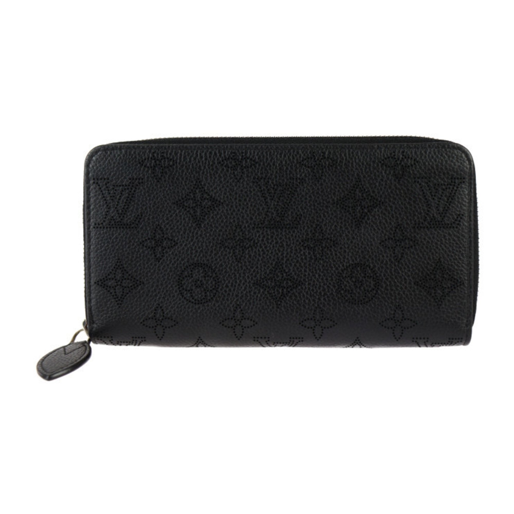 LOUIS VUITTON Louis Vuitton Zippy Wallet Monogram Mahina Long M61867 Calf Leather Black Round