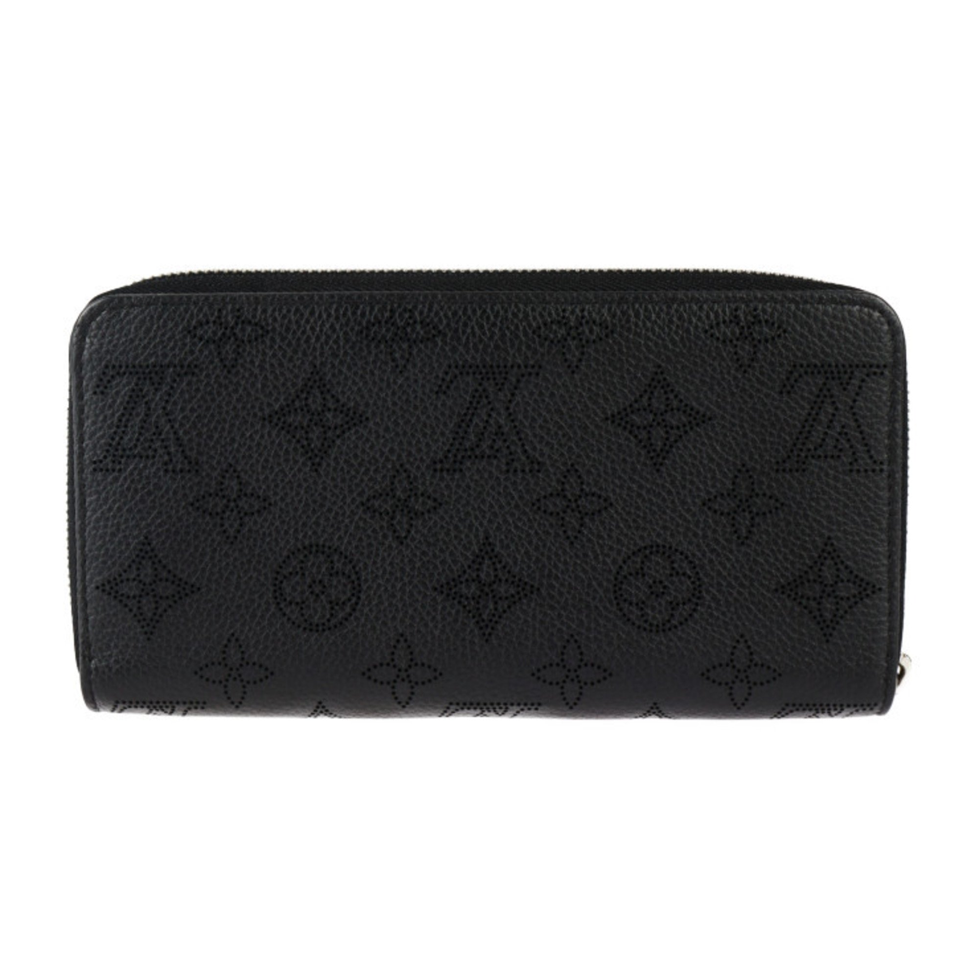 LOUIS VUITTON Louis Vuitton Zippy Wallet Monogram Mahina Long M61867 Calf Leather Black Round