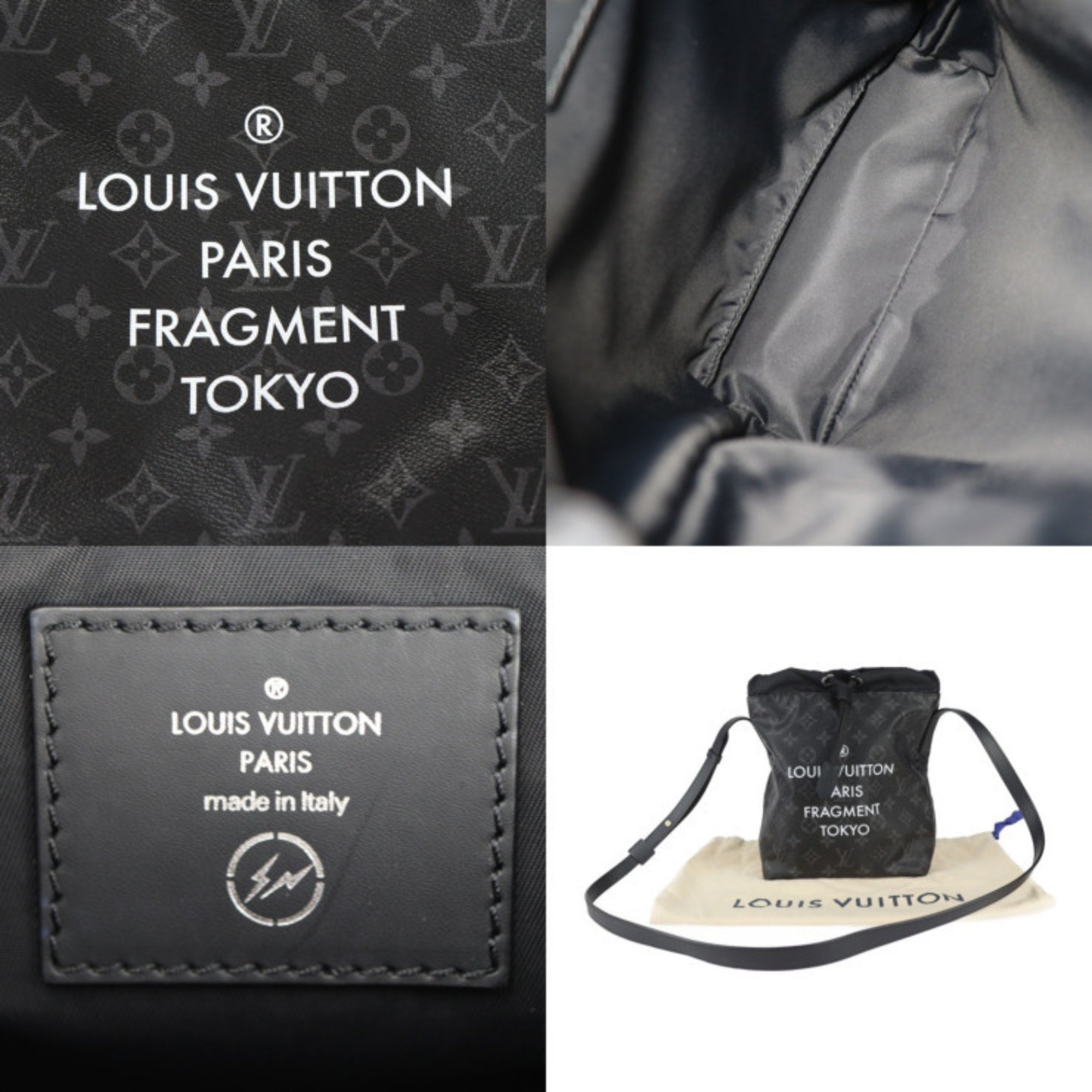 LOUIS VUITTON Louis Vuitton Nano Bag Fragment Hiroshi Fujiwara Collaboration Shoulder M43418 Monogram Eclipse Leather Black Grey Pochette