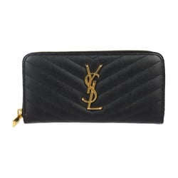 Yves Saint Laurent SAINT LAURENT PARIS Saint Laurent Paris Round Zip Wallet Long 358094 Leather Black Cassandra V Stitch