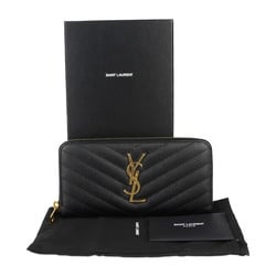 Yves Saint Laurent SAINT LAURENT PARIS Saint Laurent Paris Round Zip Wallet Long 358094 Leather Black Cassandra V Stitch