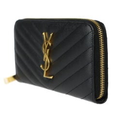 Yves Saint Laurent SAINT LAURENT PARIS Saint Laurent Paris Round Zip Wallet Long 358094 Leather Black Cassandra V Stitch