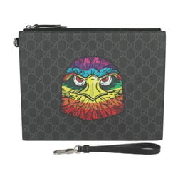 GUCCI BESTIARY Second Bag 547084 GG Supreme Canvas Leather Black x Grey Multicolor Wristlet Clutch Pouch Eagle