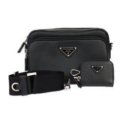 PRADA Prada Crossbody Bag Shoulder 2VH170 SAFFIANO TRAVEL Leather Black Triangle Plate Coin Included