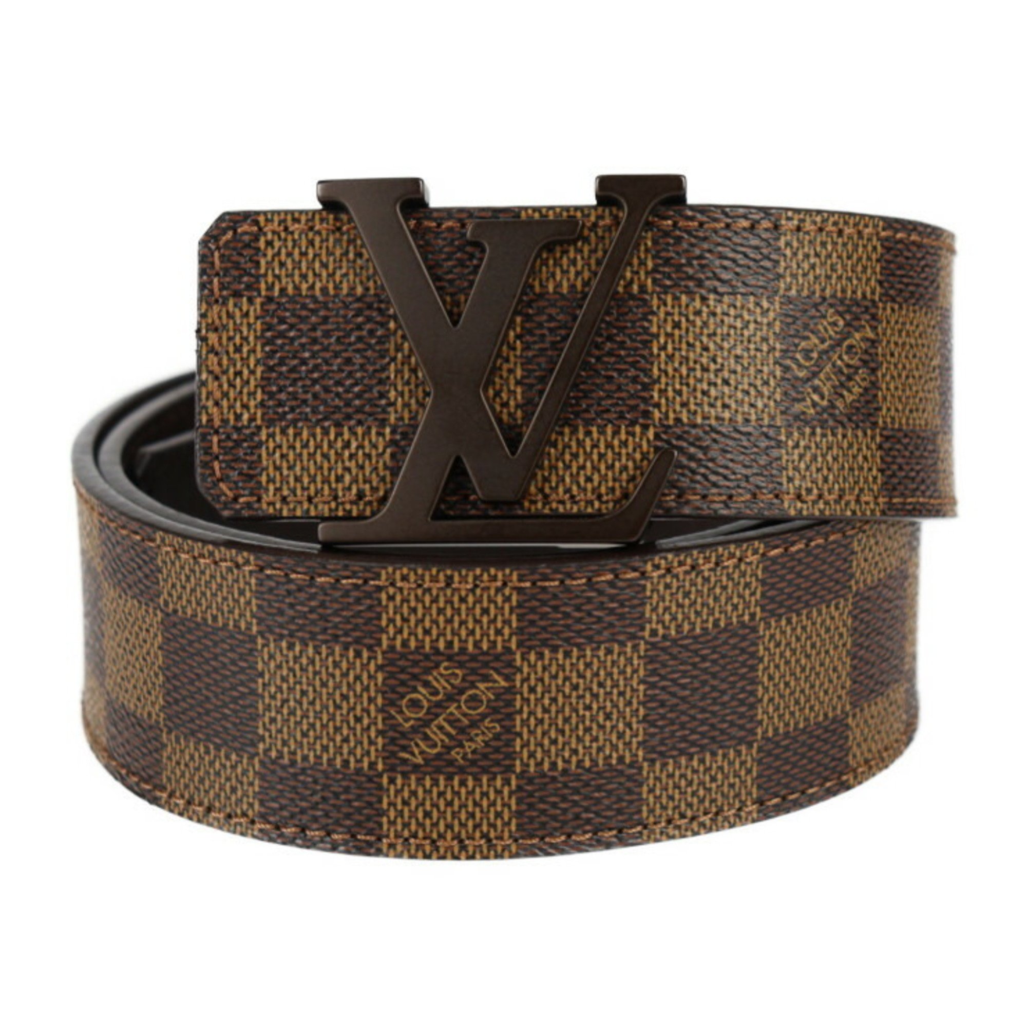 LOUIS VUITTON Louis Vuitton Santur LV Initial Belt M9807V Size 85 34 Damier Canvas Leather Ebene Brown