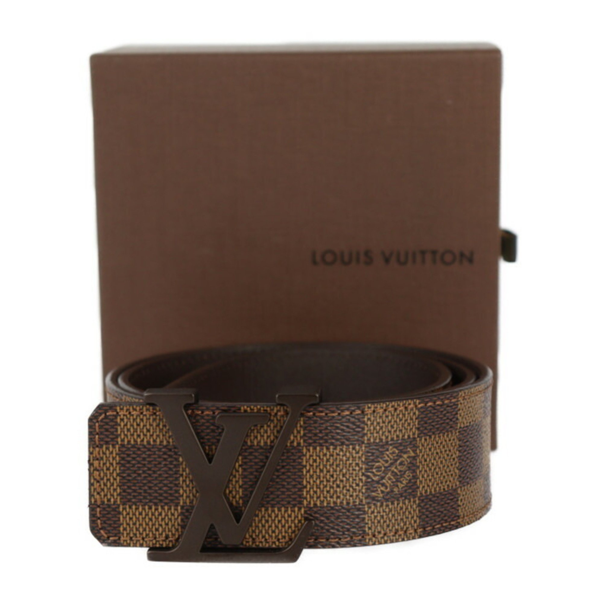 LOUIS VUITTON Louis Vuitton Santur LV Initial Belt M9807V Size 85 34 Damier Canvas Leather Ebene Brown