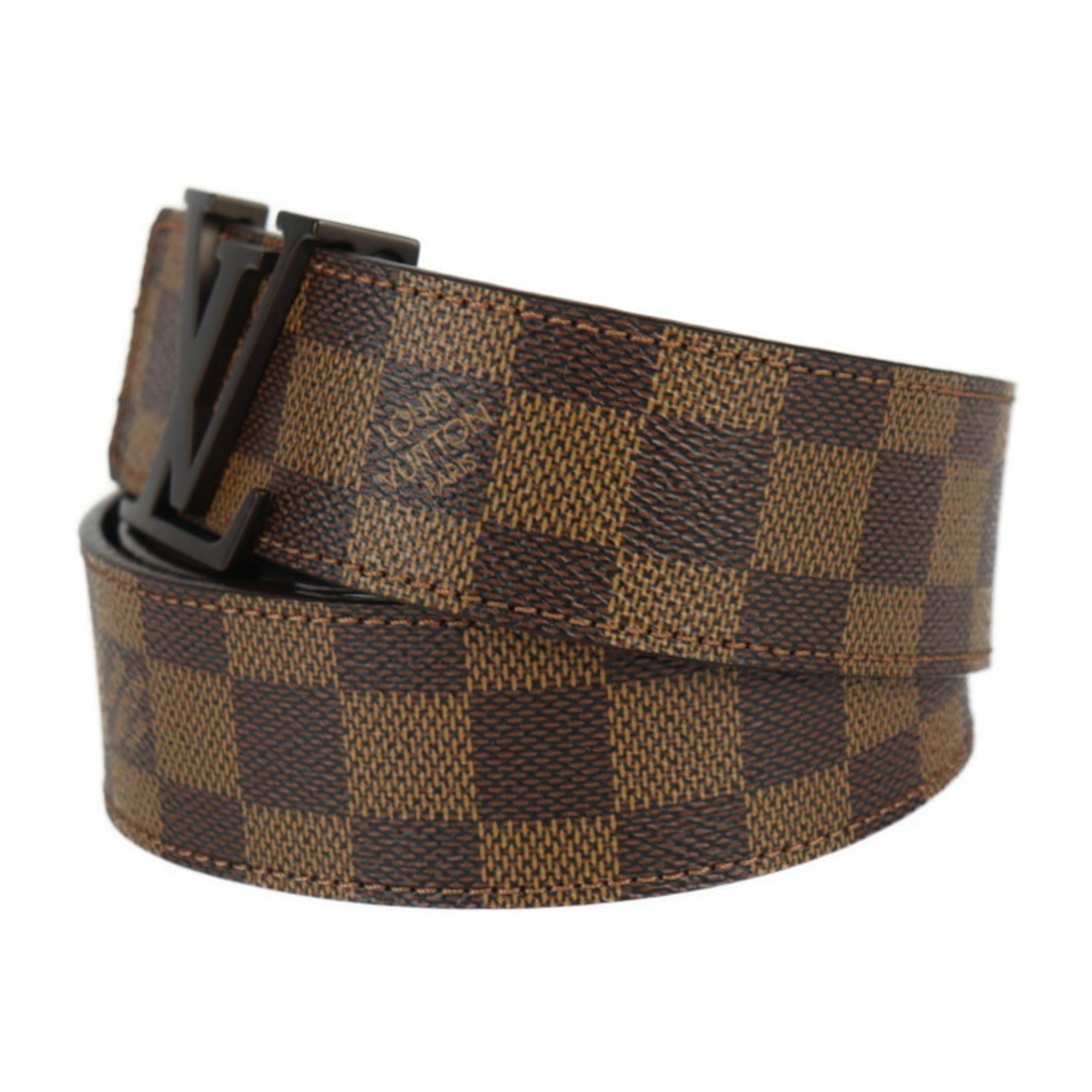 LOUIS VUITTON Louis Vuitton Santur LV Initial Belt M9807V Size 85 34 Damier Canvas Leather Ebene Brown