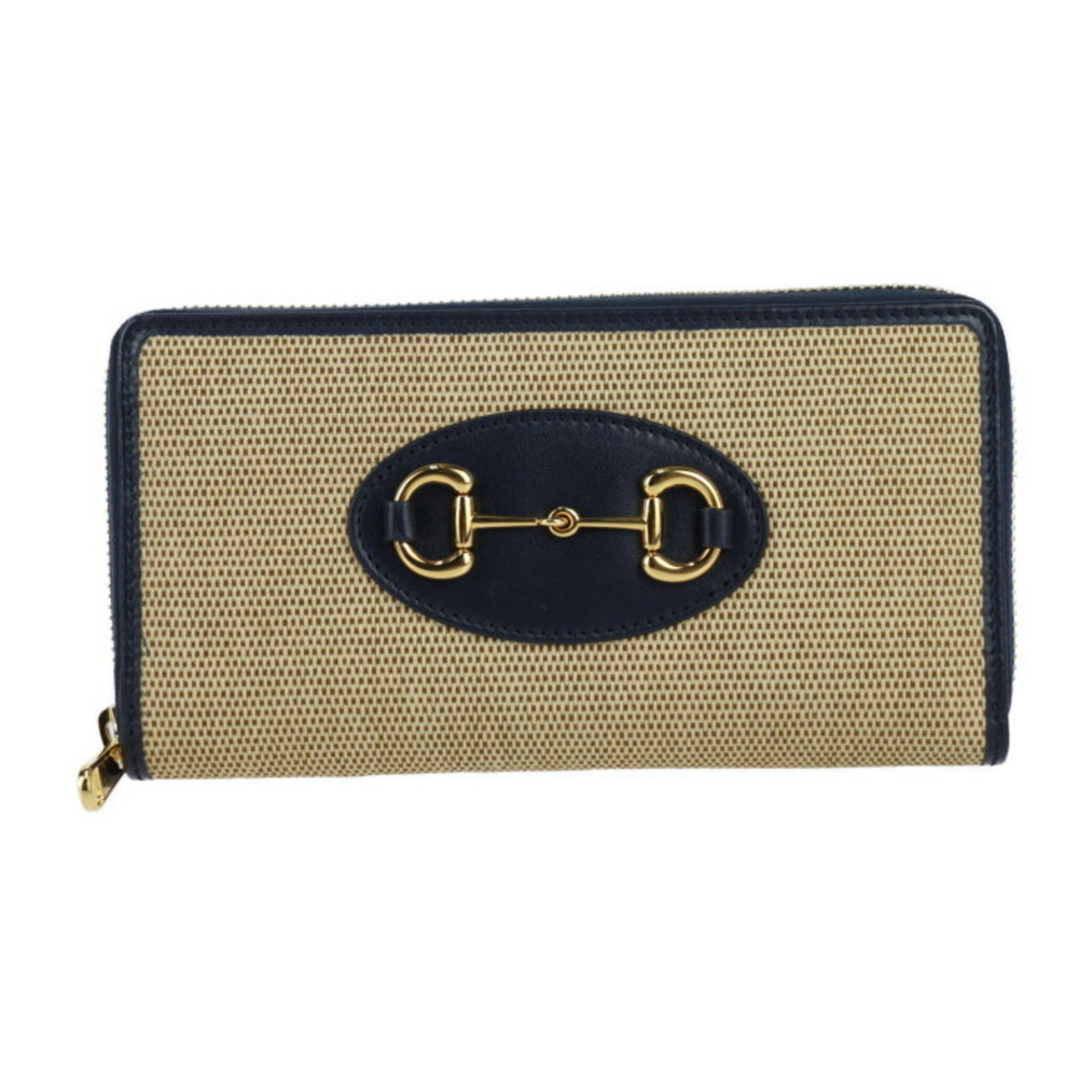 GUCCI Horsebit 1955 Long Wallet 621889 Canvas x Leather Beige Black Round