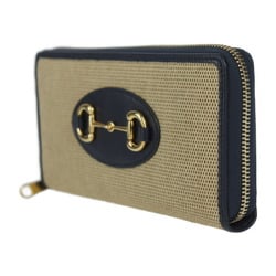 GUCCI Horsebit 1955 Long Wallet 621889 Canvas x Leather Beige Black Round