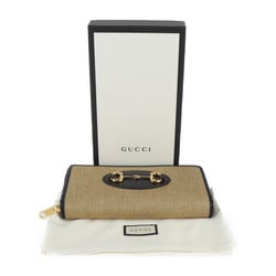 GUCCI Horsebit 1955 Long Wallet 621889 Canvas x Leather Beige Black Round