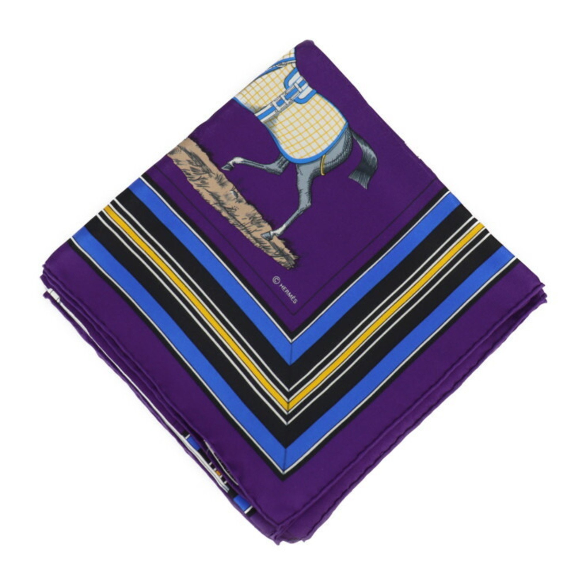 HERMES Editees Par Racehorse Carre 90 Scarf - 100% Silk Purple Multicolor