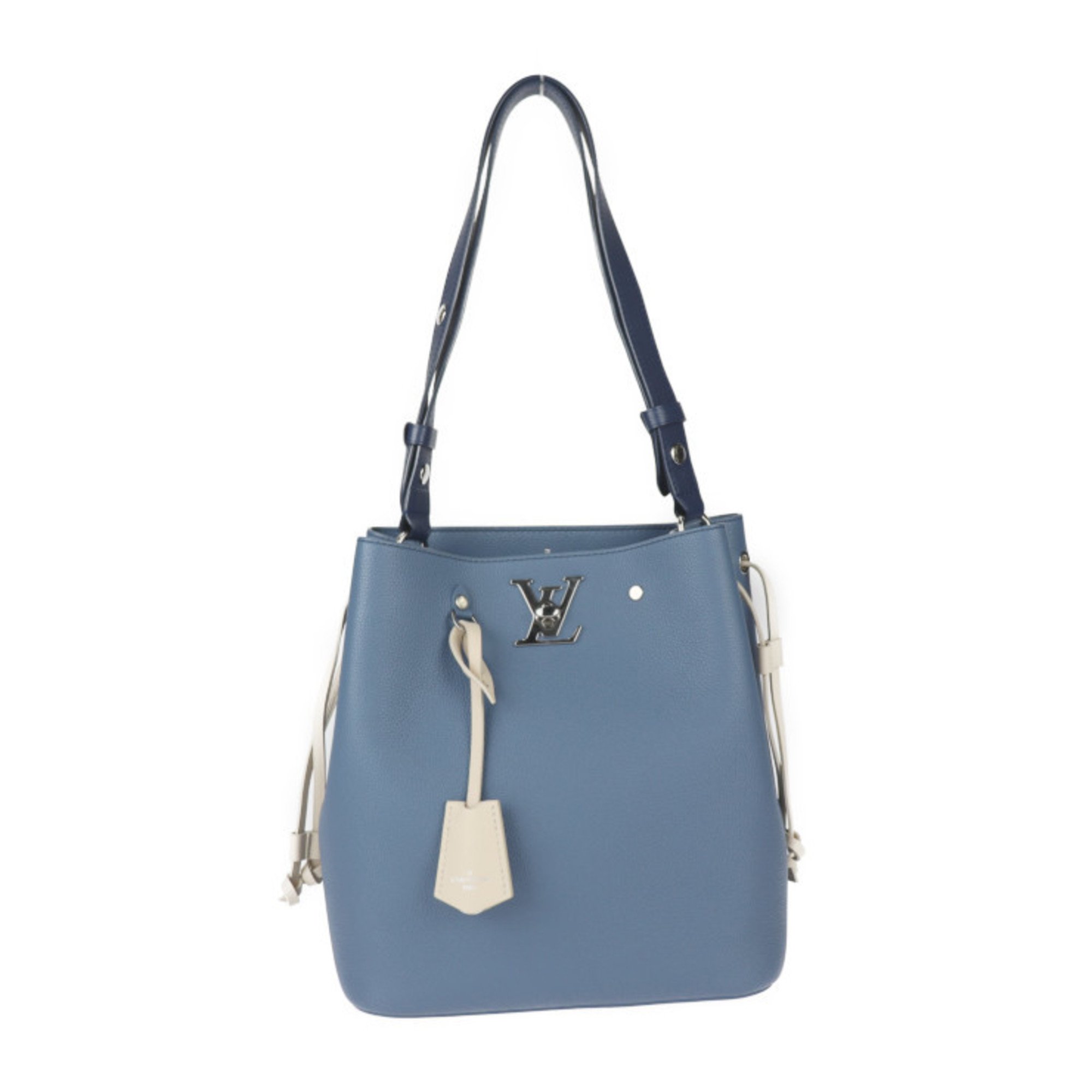 LOUIS VUITTON Louis Vuitton Lock Me Bucket Handbag M51413 Taurillon Leather Blue Jean Shoulder Bag Turn