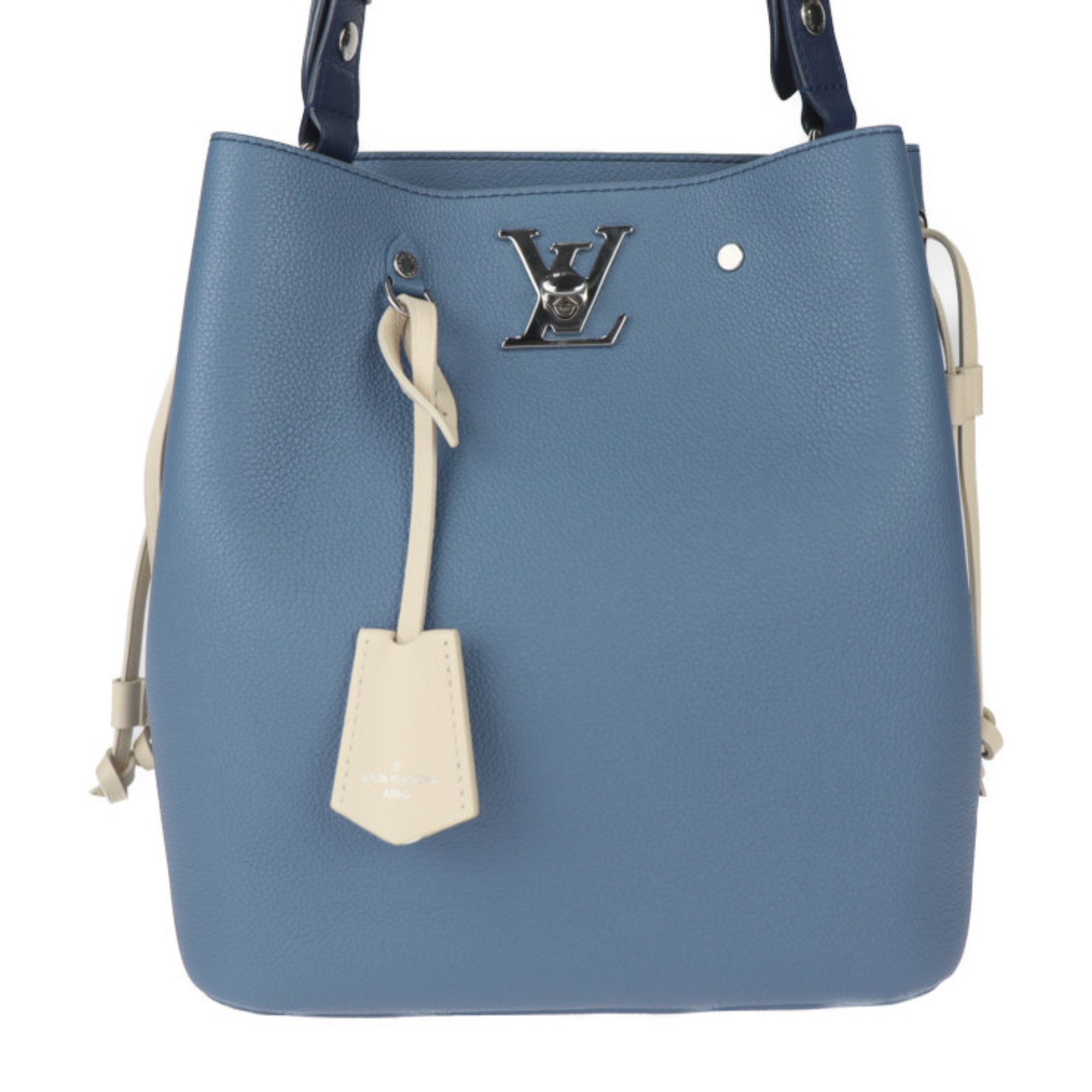 LOUIS VUITTON Louis Vuitton Lock Me Bucket Handbag M51413 Taurillon Leather Blue Jean Shoulder Bag Turn