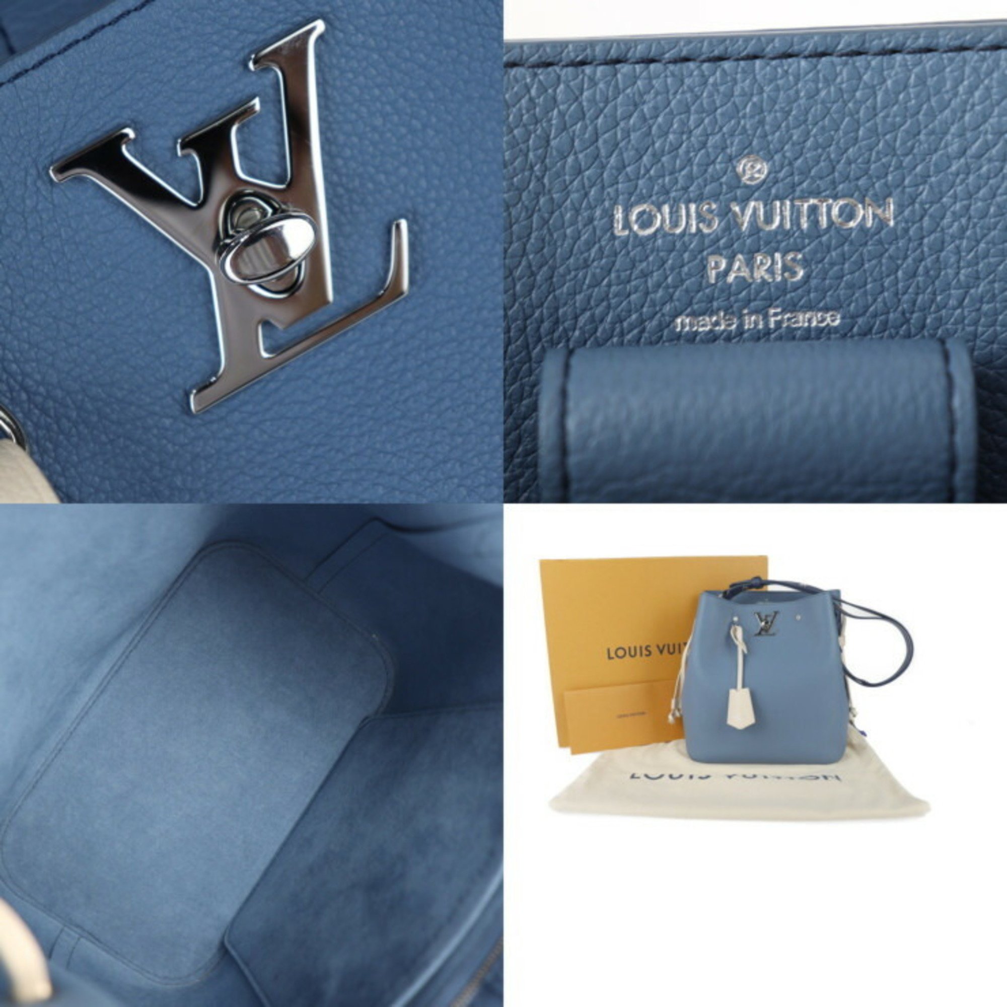 LOUIS VUITTON Louis Vuitton Lock Me Bucket Handbag M51413 Taurillon Leather Blue Jean Shoulder Bag Turn