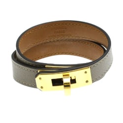 Hermes Kelly De Bourtour Gold Plating,Leather Bangle Gray