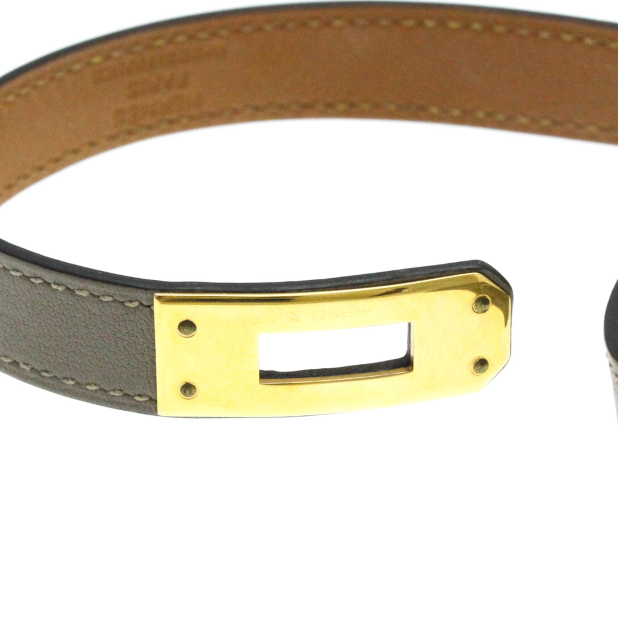 Hermes Kelly De Bourtour Gold Plating,Leather Bangle Gray