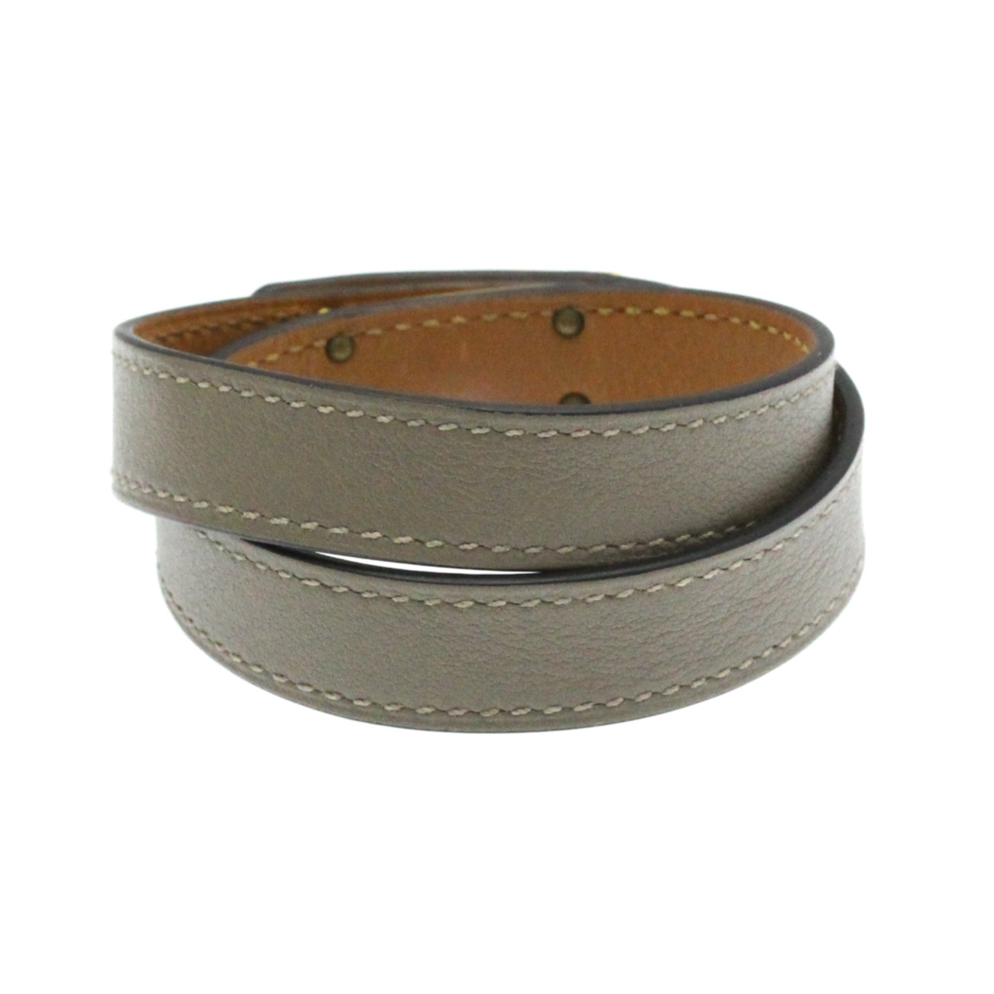 Hermes Kelly De Bourtour Gold Plating,Leather Bangle Gray