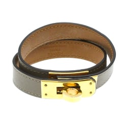 Hermes Kelly De Bourtour Gold Plating,Leather Bangle Gray