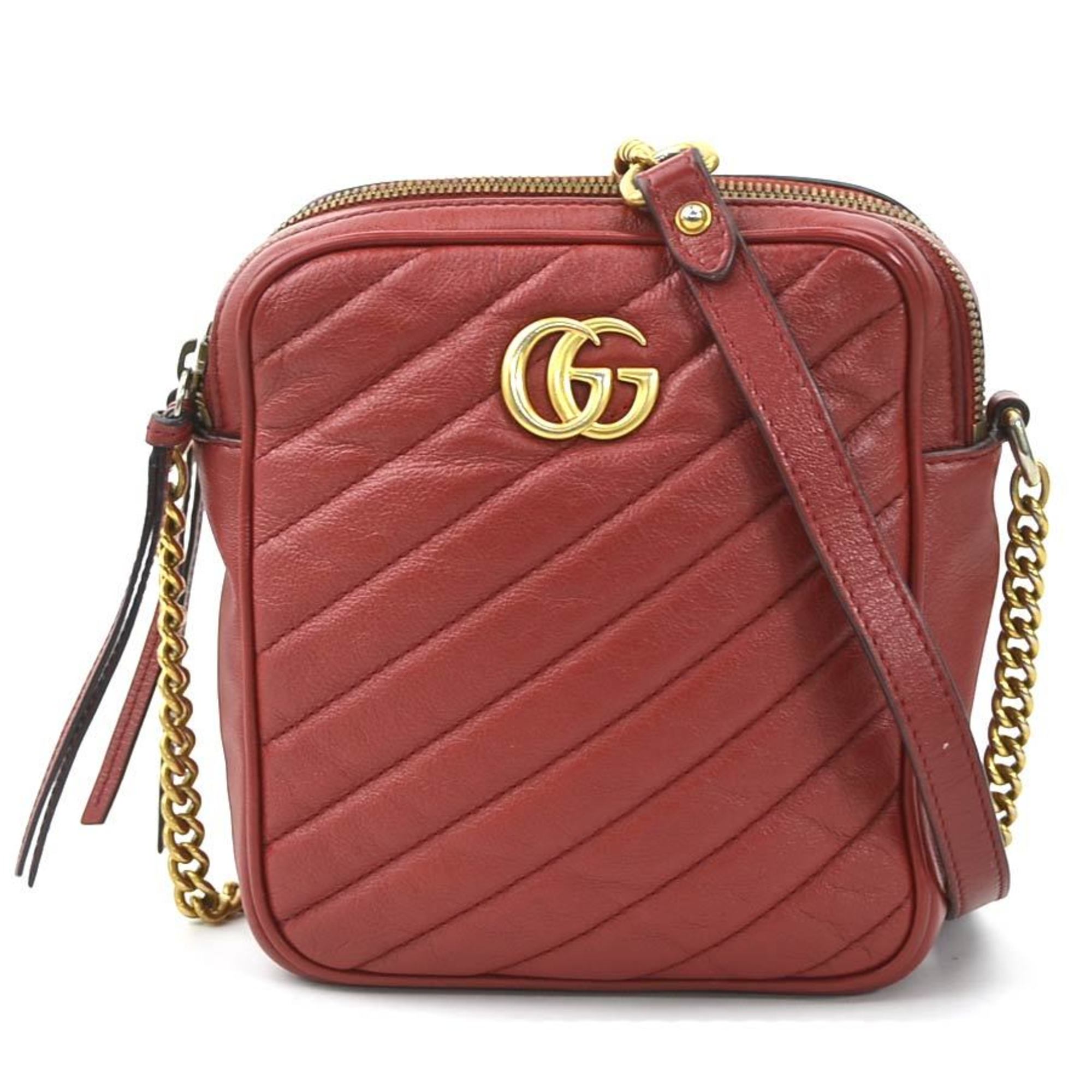 GUCCI Shoulder Bag GG Marmont Leather Red Women's 550155 H30641A