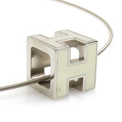 Hermes HERMES Necklace H Cube Cage d'Ash Metal Enamel Silver Off-White Women's e59487j