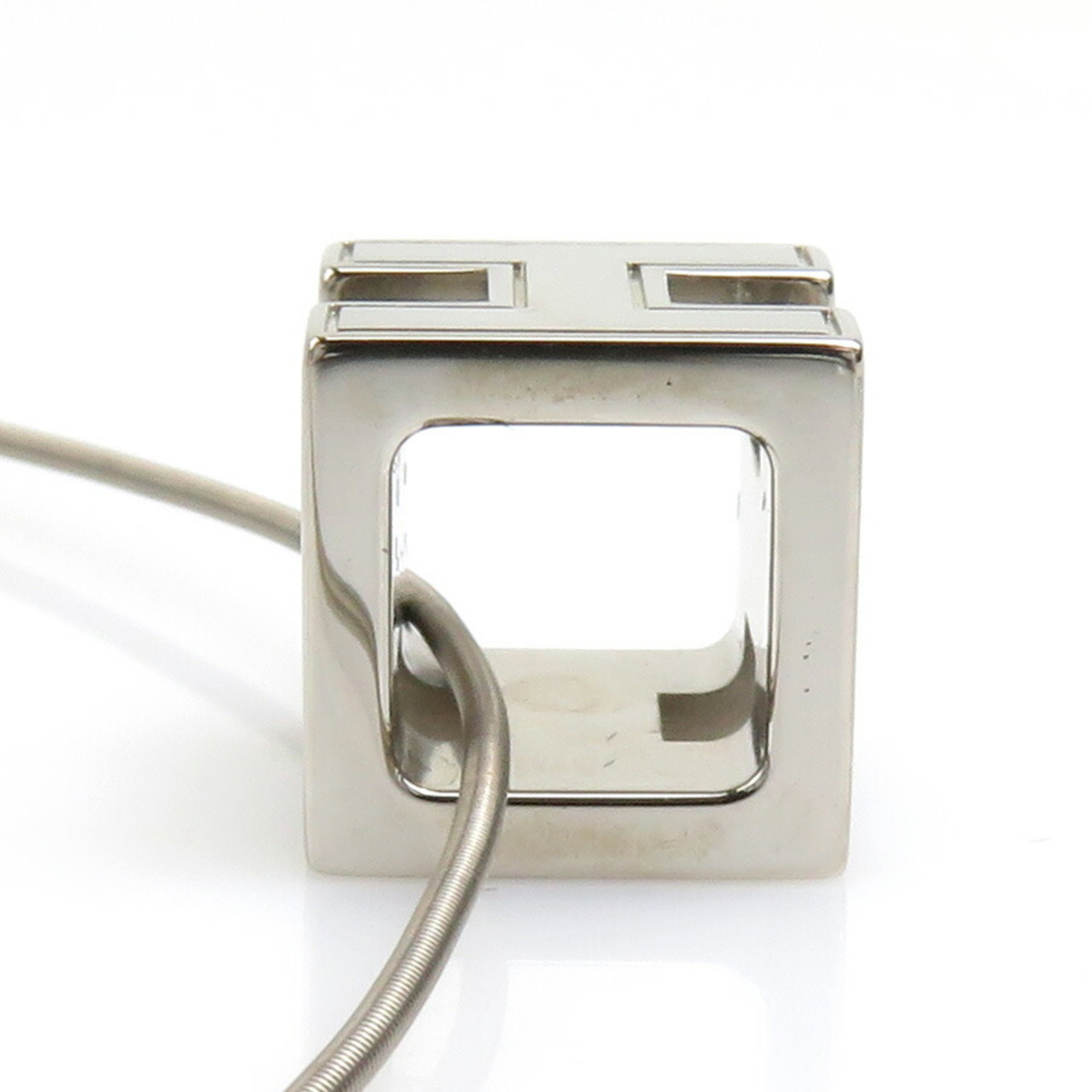 Hermes HERMES Necklace H Cube Cage d'Ash Metal Enamel Silver Off-White Women's e59487j