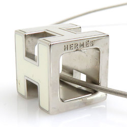 Hermes HERMES Necklace H Cube Cage d'Ash Metal Enamel Silver Off-White Women's e59487j