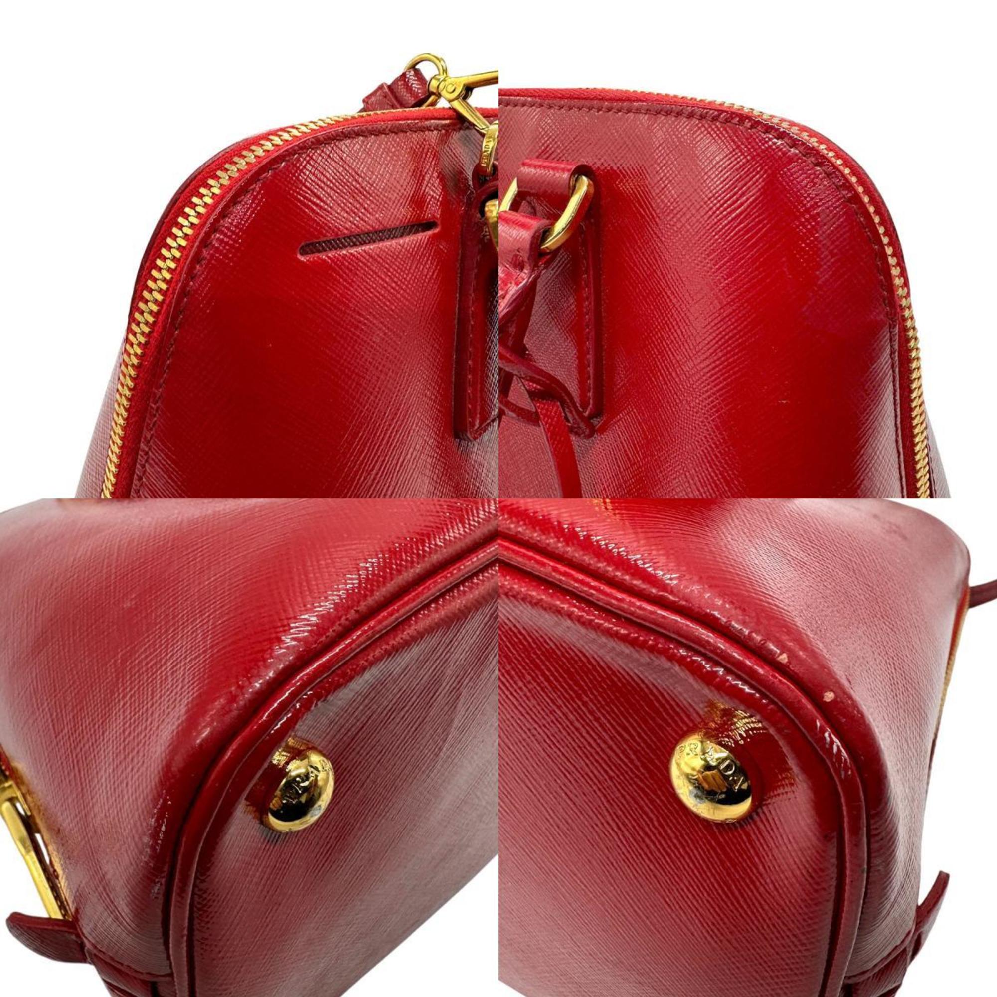 PRADA handbag shoulder bag leather red ladies z2735