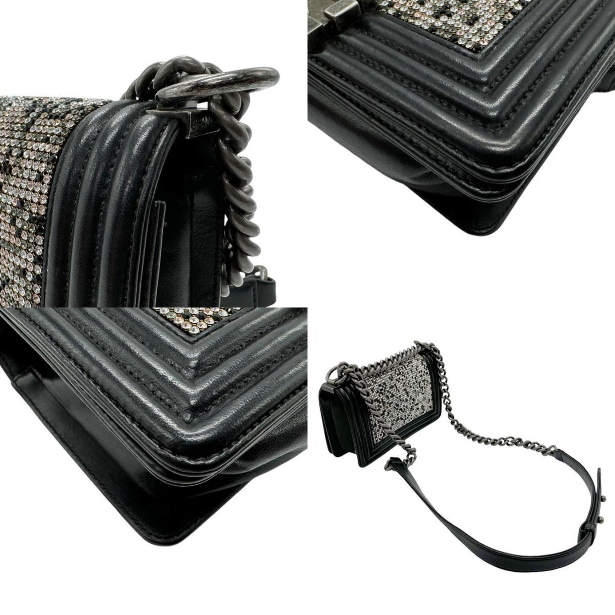 CHANEL Shoulder Bag Boy Chanel Leather Rhinestone Black Women's z2713