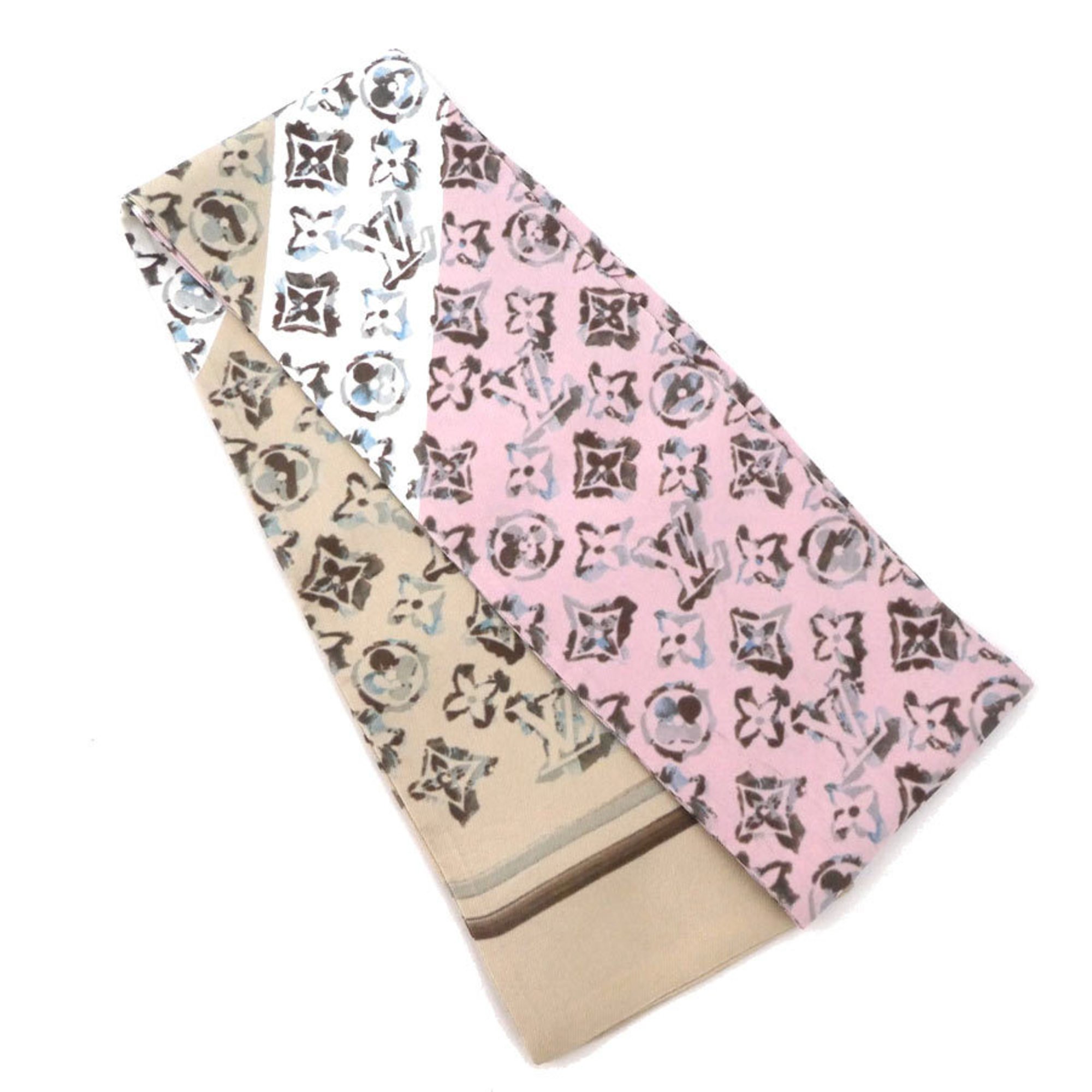 Louis Vuitton Scarf Muffler Silk Pink Beige Multicolor Women's M70417 e59504k