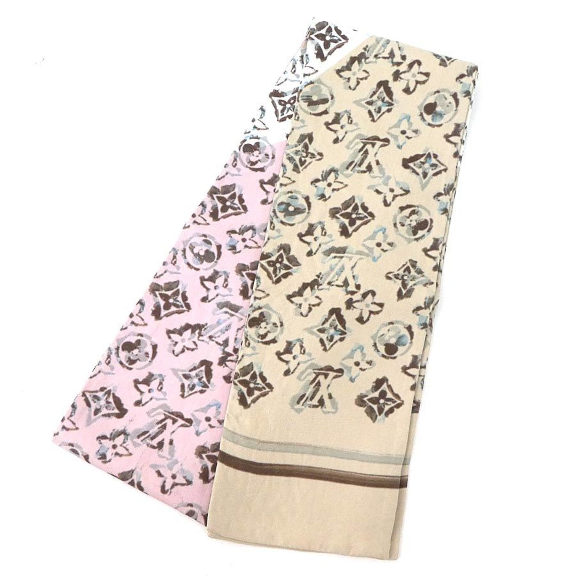 Louis Vuitton Scarf Muffler Silk Pink Beige Multicolor Women's M70417 e59504k