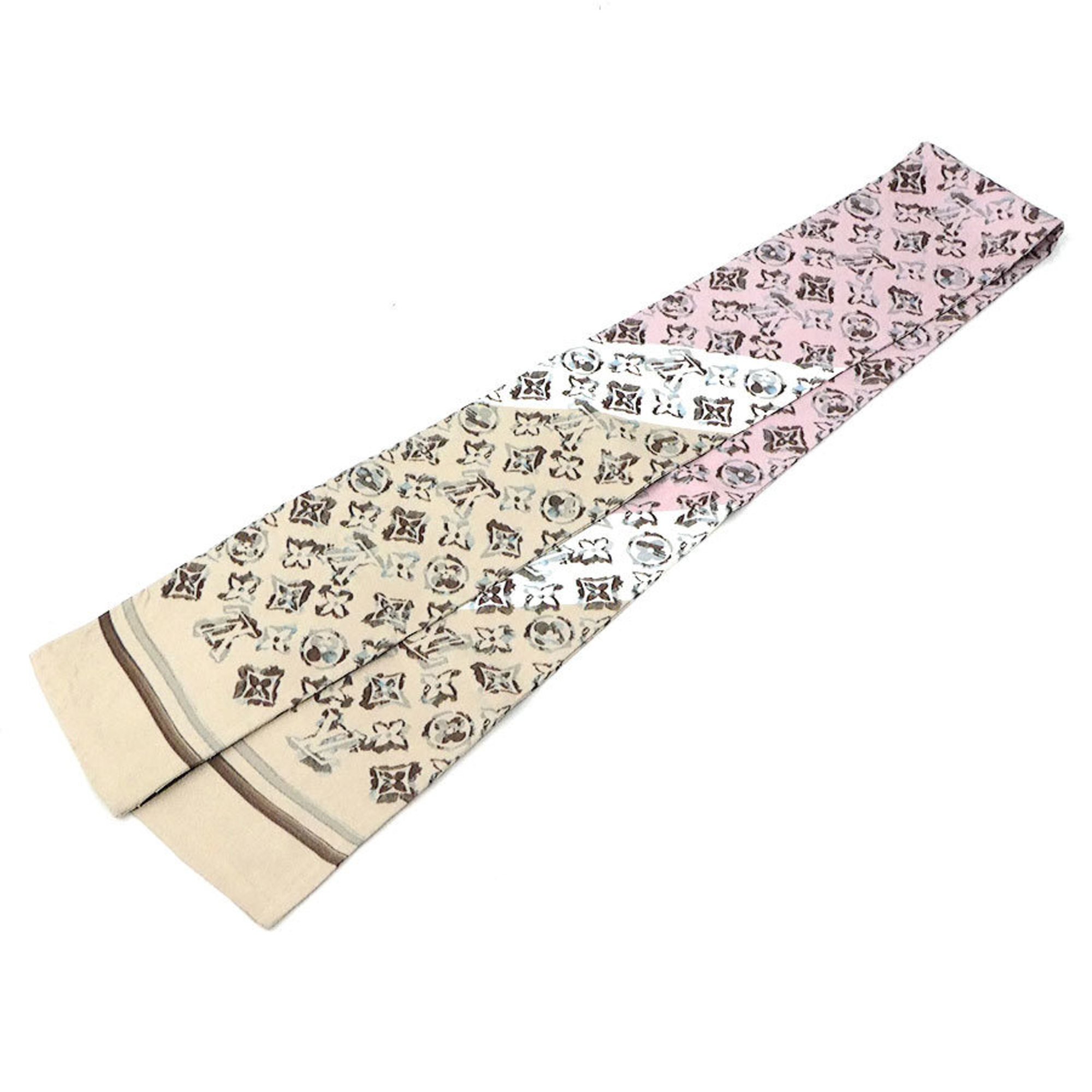 Louis Vuitton Scarf Muffler Silk Pink Beige Multicolor Women's M70417 e59504k