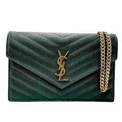 Saint Laurent wallet chain shoulder bag leather dark green gold women's z2741