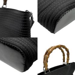 GUCCI handbag shoulder bag bamboo canvas leather black silver ladies n0679